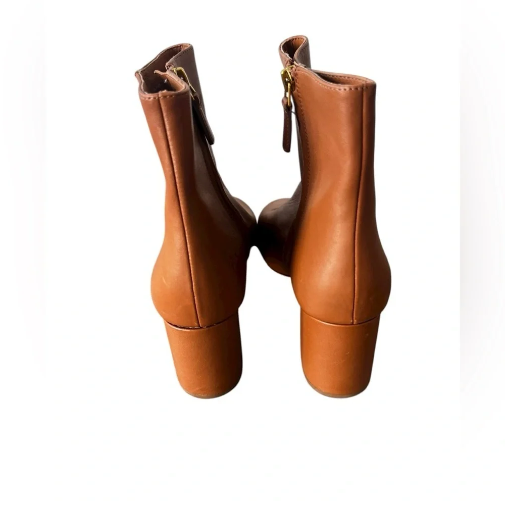 TORY BURCH BROOKE ROUND TOE LEATHER BOOTIE Womens 8.5 ANKLE BOOTS BROWN TAN